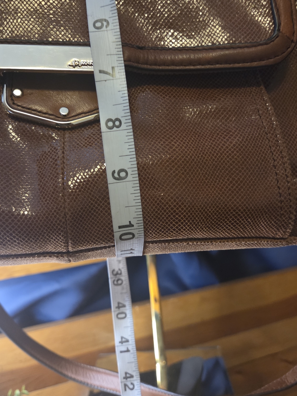 B. Makowsky Cognac Leather Satchel | Luxe Texture + Leopard Lining Chic - Picture 3 of 17
